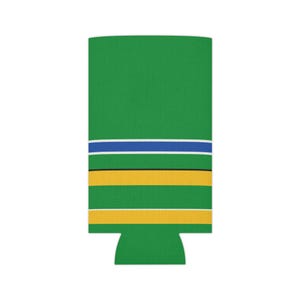 Abstract Racing Stripe Can Cooler, Green Yellow Blue Geometric Can Insulator (Enstone ’92), Motorsport Gift image 3