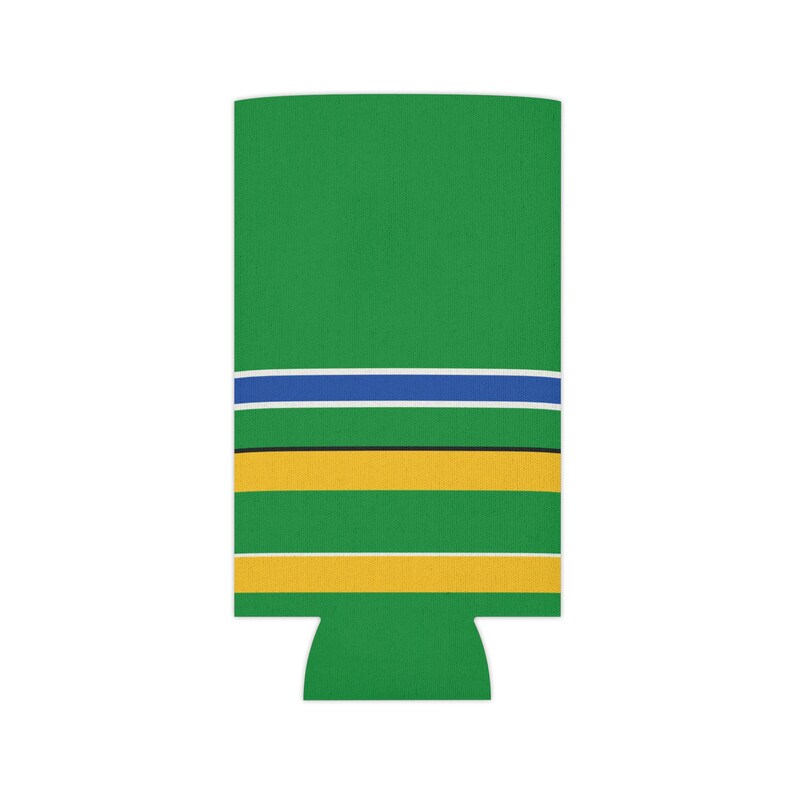 Abstract Racing Stripe Can Cooler, Green Yellow Blue Geometric Can Insulator (Enstone ’92), Motorsport Gift image 3