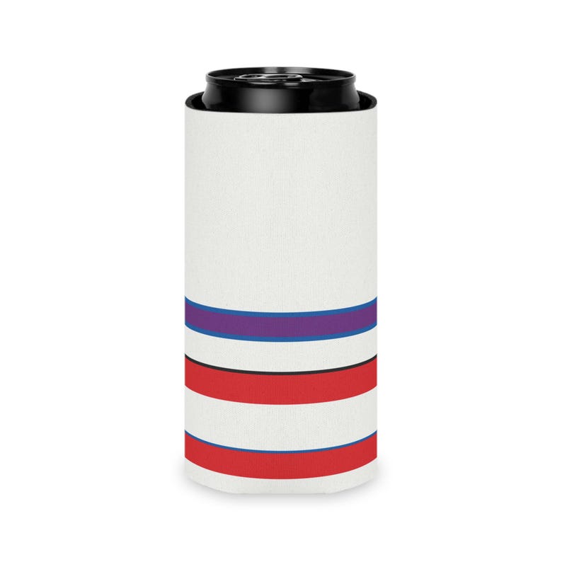 Abstract Racing Stripe Can Cooler, Light Blue Violet Red Geometric Can Insulator (Bavarian Three), Motorsport Gift image 9