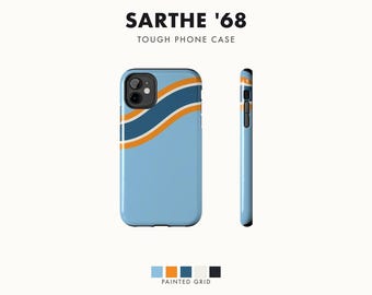 Abstract Racing Stripe Phone Case, Powder Blue Marigold Geometric Cover (Sarthe ’68), Retro Motorsport Gift