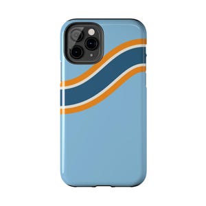 Coque de téléphone à rayures de course abstraites, motif géométrique bleu poudré et souci (Sarthe ’68), cadeau rétro sport automobile image 9