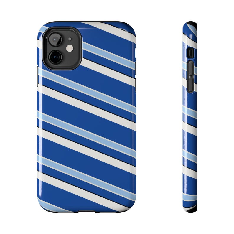 Abstract Racing Stripe Phone Case, French Racing Blue Bone Geometric Cover (Reims Blue), Retro Motorsport Gift image 2