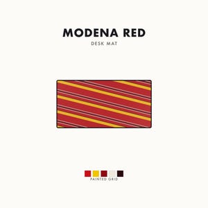 Abstract Racing Stripe Desk Mat, Racing Red Shield Yellow Geometric Desk Pad (Modena Red), Gift for Car Lovers