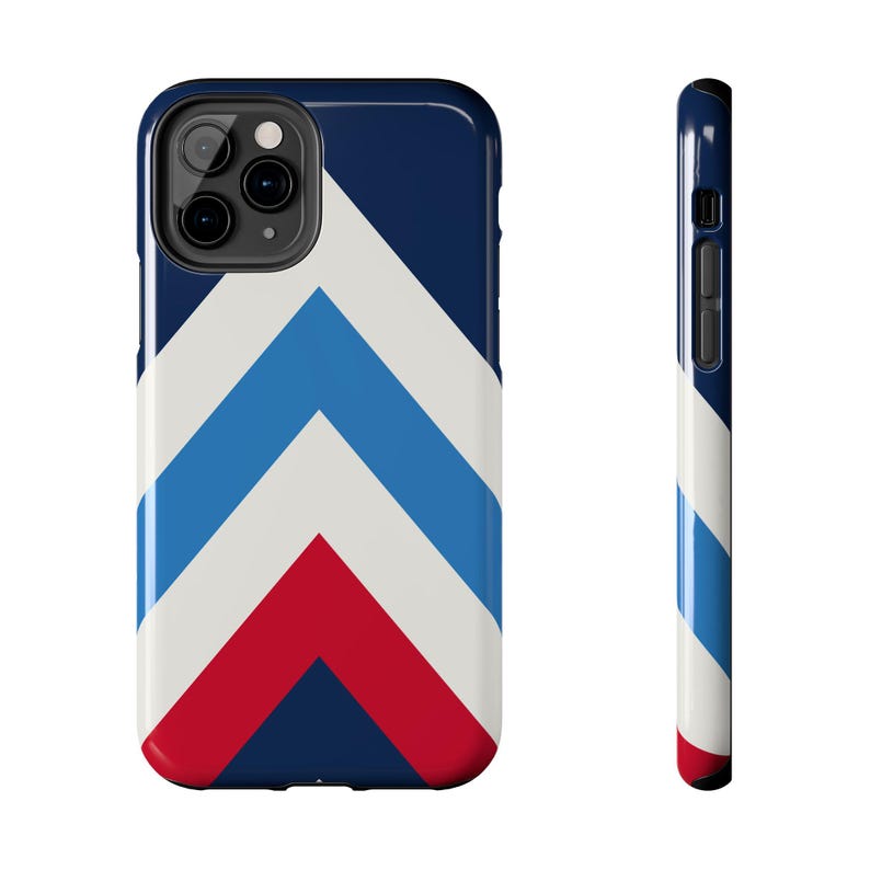 Abstract Racing Stripe Phone Case, Navy Azure Signal Red Geometric Cover (Riviera Stripe), Retro Motorsport Gift image 8