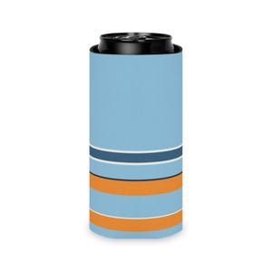 Abstract Racing Stripe Can Cooler, Powder Blue Marigold Geometric Can Insulator (Sarthe ’68), Motorsport Gift image 8