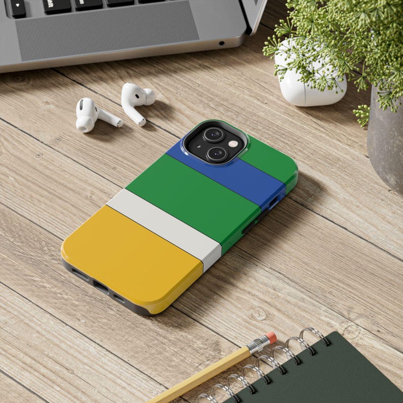 Abstract Racing Stripe Phone Case, Green Yellow Blue Geometric Cover (Enstone ’92), Retro Motorsport Gift image 4
