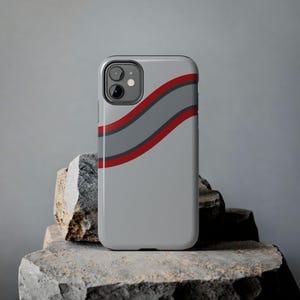 Coque de téléphone à rayures abstraites, motif géométrique argent et rouge (Avus Silver), cadeau rétro sport automobile image 6