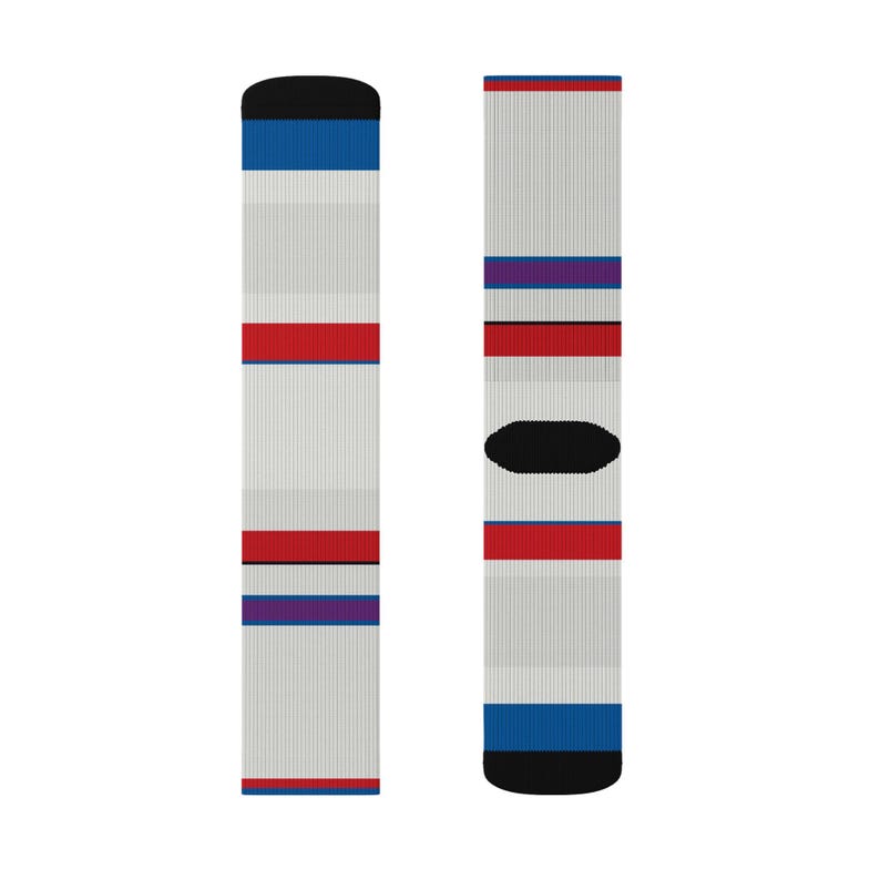 Abstract Racing Stripe Socks, Light Blue Violet Red Novelty Dress Socks (Bavarian Three), Motorsport Gift for Him image 5