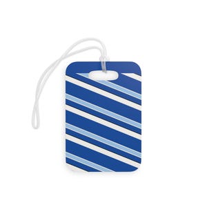 Abstract Racing Stripe Luggage Tag, French Racing Blue Bone Geometric Bag Tag (Reims Blue), Travel Gift for Him