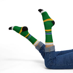 Abstract Racing Stripe Socks, Green Yellow Blue Novelty Dress Socks (Enstone ’92), Motorsport Gift for Him image 8