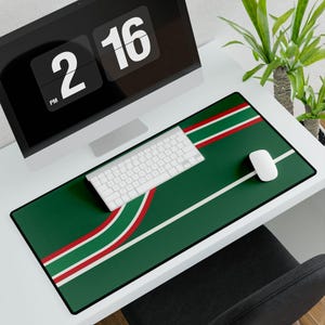 Abstract Racing Stripe Desk Mat, Green White Red Geometric Desk Pad (Bathurst Green), Gift for Car Lovers image 4