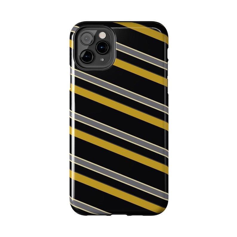 Funda para teléfono con estampado abstracto de rayas de carreras, cubierta geométrica negra y dorada (medianoche y dorado), regalo retro de deportes de motor. imagen 15