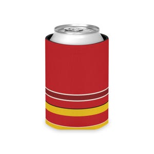 Dosenkühler mit abstraktem Rennstreifenmuster, rot-gelber geometrischer Dosenisolator (Modena-Rot), Motorsport-Geschenk Bild 4