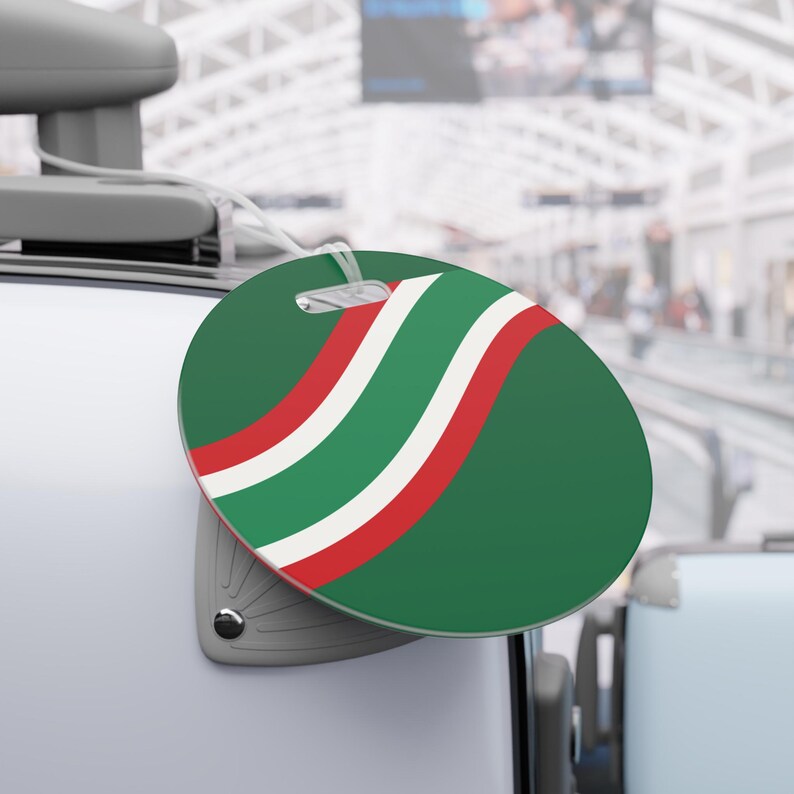 Abstract Racing Stripe Luggage Tag, Green White Red Geometric Bag Tag (Bathurst Green), Travel Gift for Him image 9