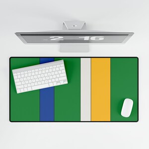 Abstract Racing Stripe Desk Mat, Green Yellow Blue Geometric Desk Pad (Enstone ’92), Gift for Car Lovers image 5
