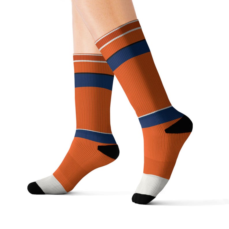 Socken mit abstraktem Rennstreifen, orange-dunkelblaue Socken mit originellem Design (Zandvoort Orange), Motorsport-Geschenk für ihn Bild 10