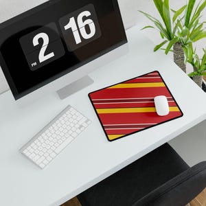 Abstract Racing Stripe Desk Mat, Racing Red Shield Yellow Geometric Desk Pad (Modena Red), Gift for Car Lovers image 8