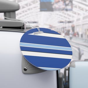 Abstract Racing Stripe Luggage Tag, French Racing Blue Bone Geometric Bag Tag (Reims Blue), Travel Gift for Him image 9