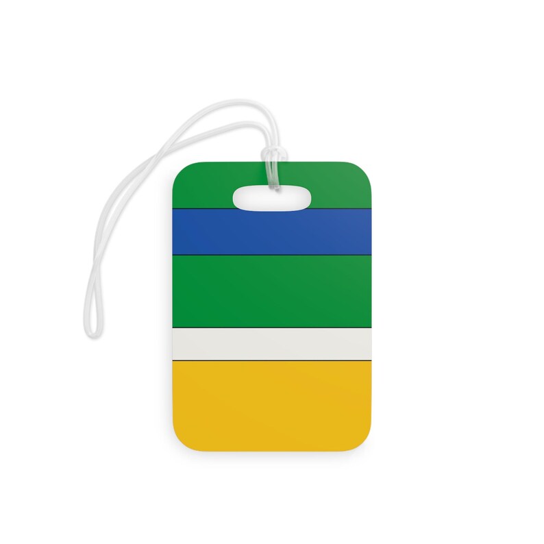 Abstract Racing Stripe Luggage Tag, Green Yellow Blue Geometric Bag Tag (Enstone ’92), Travel Gift for Him image 2
