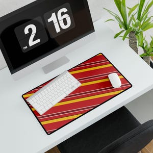 Abstract Racing Stripe Desk Mat, Racing Red Shield Yellow Geometric Desk Pad (Modena Red), Gift for Car Lovers image 12