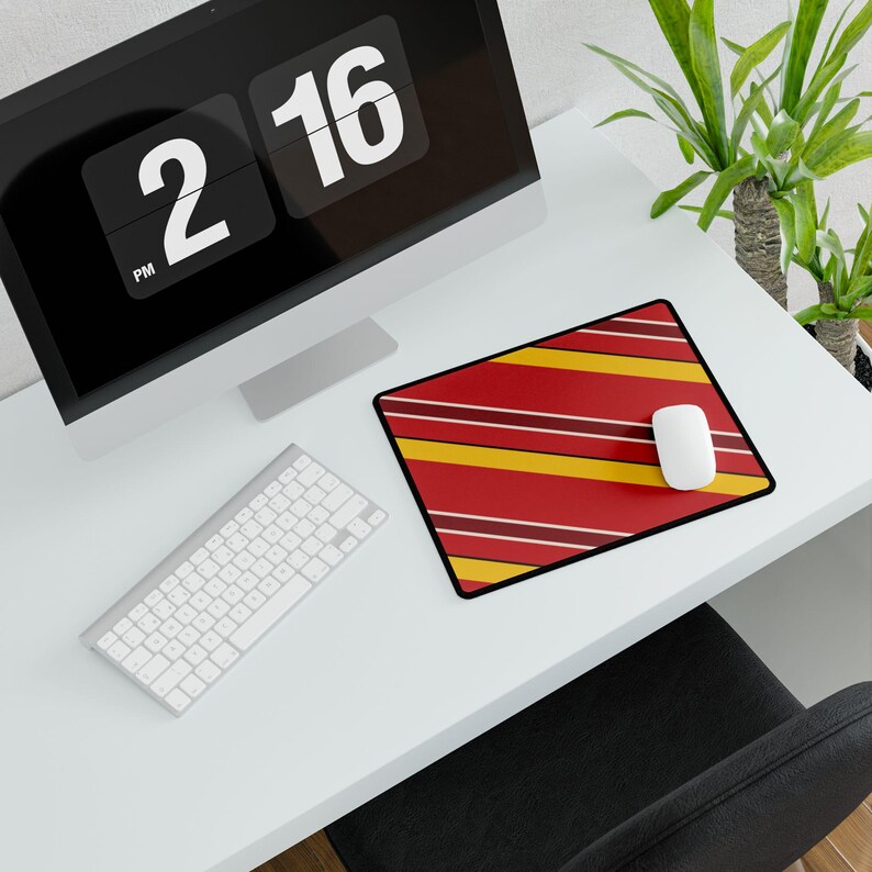 Abstract Racing Stripe Desk Mat, Racing Red Shield Yellow Geometric Desk Pad (Modena Red), Gift for Car Lovers image 8