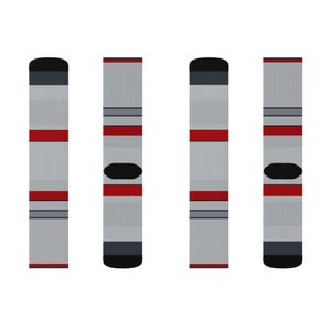 Abstract Racing Stripe Socks, Silver Racing Red Novelty Dress Socks (Avus Silver), Motorsport Gift for Him image 7