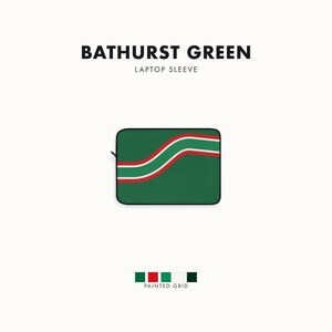 Abstract Racing Stripe Laptop Sleeve, Green White Red Geometric Laptop Case (Bathurst Green), Gift for Car Lovers image 1