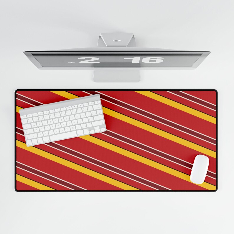 Abstract Racing Stripe Desk Mat, Racing Red Shield Yellow Geometric Desk Pad (Modena Red), Gift for Car Lovers image 5