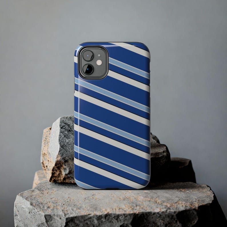 Abstract Racing Stripe Phone Case, French Racing Blue Bone Geometric Cover (Reims Blue), Retro Motorsport Gift image 6