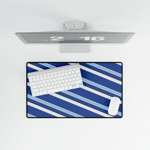 Abstract Racing Stripe Desk Mat, French Racing Blue Bone Geometric Desk Pad (Reims Blue), Gift for Car Lovers image 13