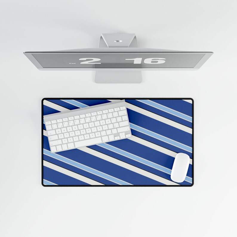 Abstract Racing Stripe Desk Mat, French Racing Blue Bone Geometric Desk Pad (Reims Blue), Gift for Car Lovers image 13
