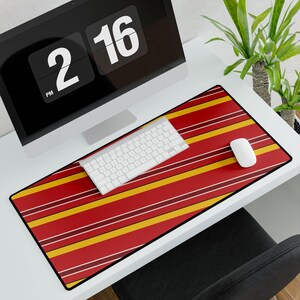 Abstract Racing Stripe Desk Mat, Racing Red Shield Yellow Geometric Desk Pad (Modena Red), Gift for Car Lovers image 4