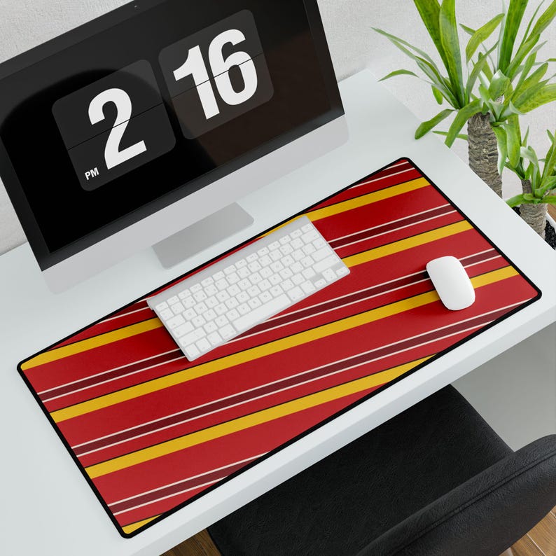 Abstract Racing Stripe Desk Mat, Racing Red Shield Yellow Geometric Desk Pad (Modena Red), Gift for Car Lovers image 4