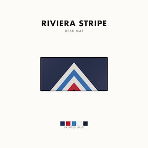 Abstract Racing Stripe Desk Mat, Navy Azure Signal Red Geometric Desk Pad (Riviera Stripe), Gift for Car Lovers