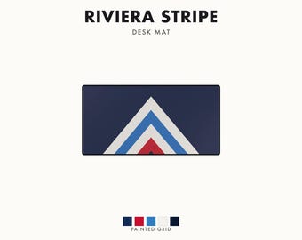 Abstract Racing Stripe Desk Mat, Navy Azure Signal Red Geometric Desk Pad (Riviera Stripe), Gift for Car Lovers