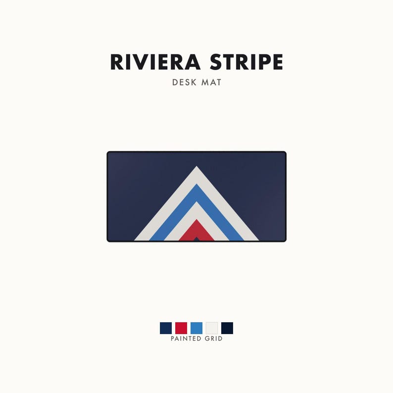 Abstract Racing Stripe Desk Mat, Navy Azure Signal Red Geometric Desk Pad (Riviera Stripe), Gift for Car Lovers