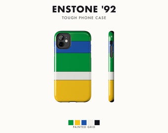 Abstract Racing Stripe Phone Case, Green Yellow Blue Geometric Cover (Enstone ’92), Retro Motorsport Gift