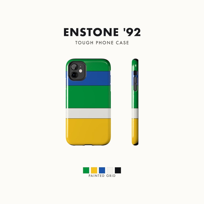 Abstract Racing Stripe Phone Case, Green Yellow Blue Geometric Cover (Enstone ’92), Retro Motorsport Gift