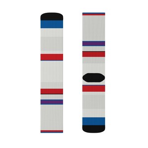 Abstract Racing Stripe Socks, Light Blue Violet Red Novelty Dress Socks (Bavarian Three), Motorsport Gift for Him image 9