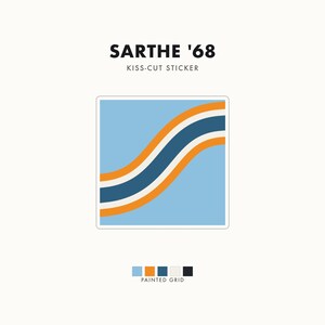 Abstract Racing Stripe Sticker, Powder Blue Marigold Geometric Vinyl Decal (Sarthe ’68), Car Lover Gift