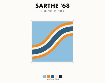 Abstract Racing Stripe Sticker, Powder Blue Marigold Geometric Vinyl Decal (Sarthe ’68), Car Lover Gift