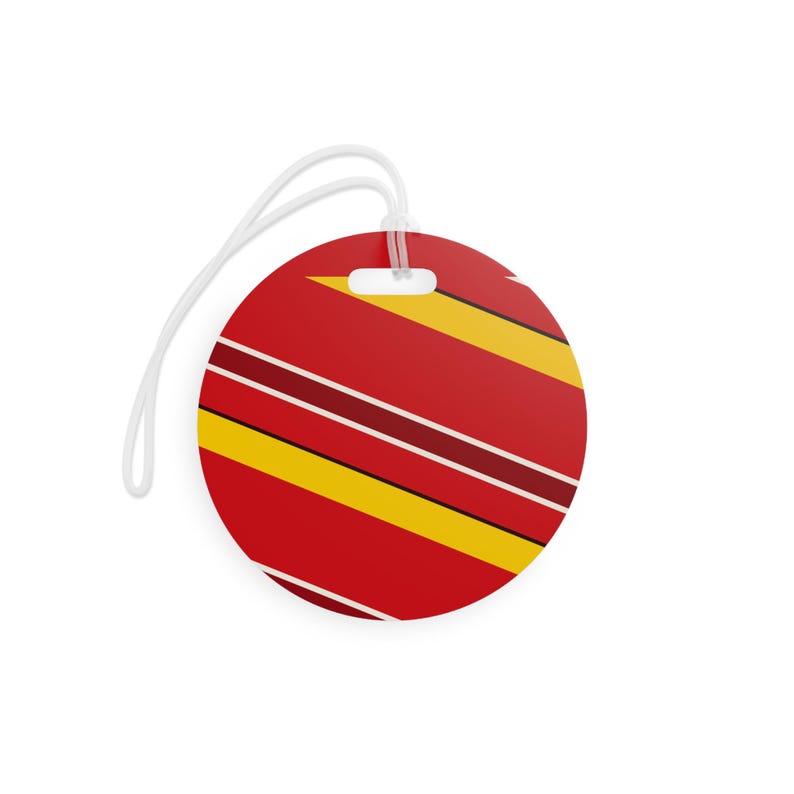 Abstract Racing Stripe Luggage Tag, Racing Red Shield Yellow Geometric Bag Tag (Modena Red), Travel Gift for Him image 6