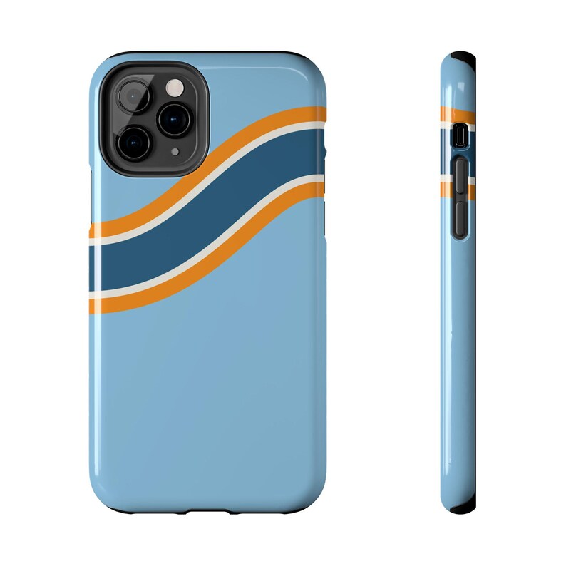Coque de téléphone à rayures de course abstraites, motif géométrique bleu poudré et souci (Sarthe ’68), cadeau rétro sport automobile image 8
