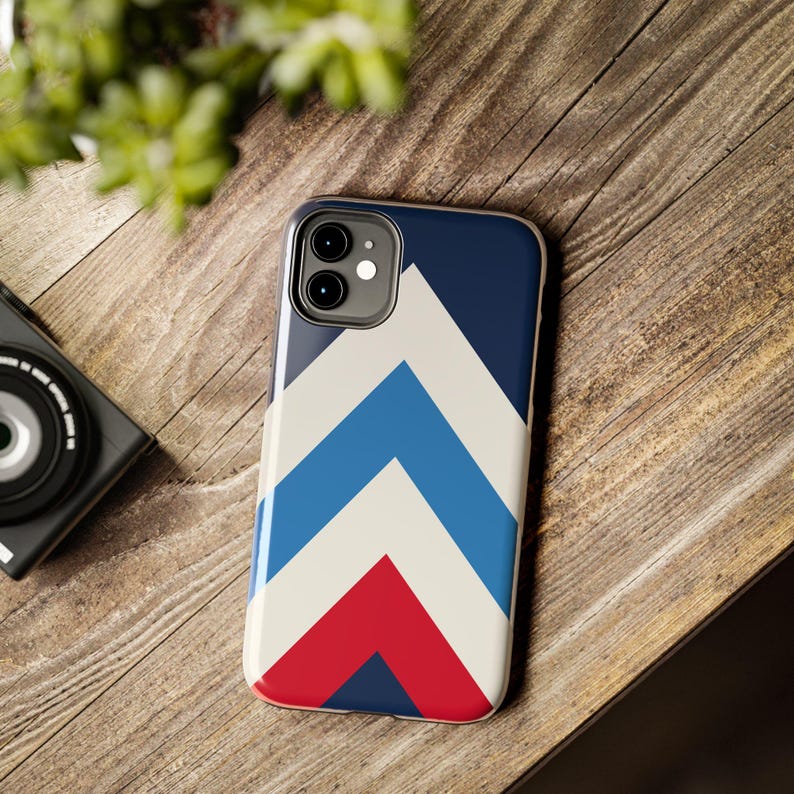 Abstract Racing Stripe Phone Case, Navy Azure Signal Red Geometric Cover (Riviera Stripe), Retro Motorsport Gift image 7