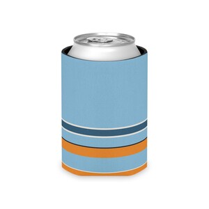 Abstract Racing Stripe Can Cooler, Powder Blue Marigold Geometric Can Insulator (Sarthe ’68), Motorsport Gift image 5