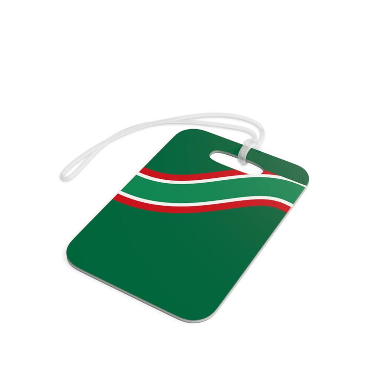 Abstract Racing Stripe Luggage Tag, Green White Red Geometric Bag Tag (Bathurst Green), Travel Gift for Him image 4