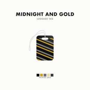 Abstract Racing Stripe Luggage Tag, Black Gold Geometric Bag Tag (Midnight and Gold), Travel Gift for Him