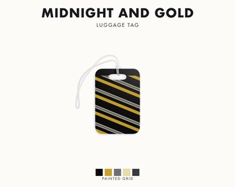 Abstract Racing Stripe Luggage Tag, Black Gold Geometric Bag Tag (Midnight and Gold), Travel Gift for Him