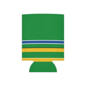 Abstract Racing Stripe Can Cooler, Green Yellow Blue Geometric Can Insulator (Enstone ’92), Motorsport Gift image 2