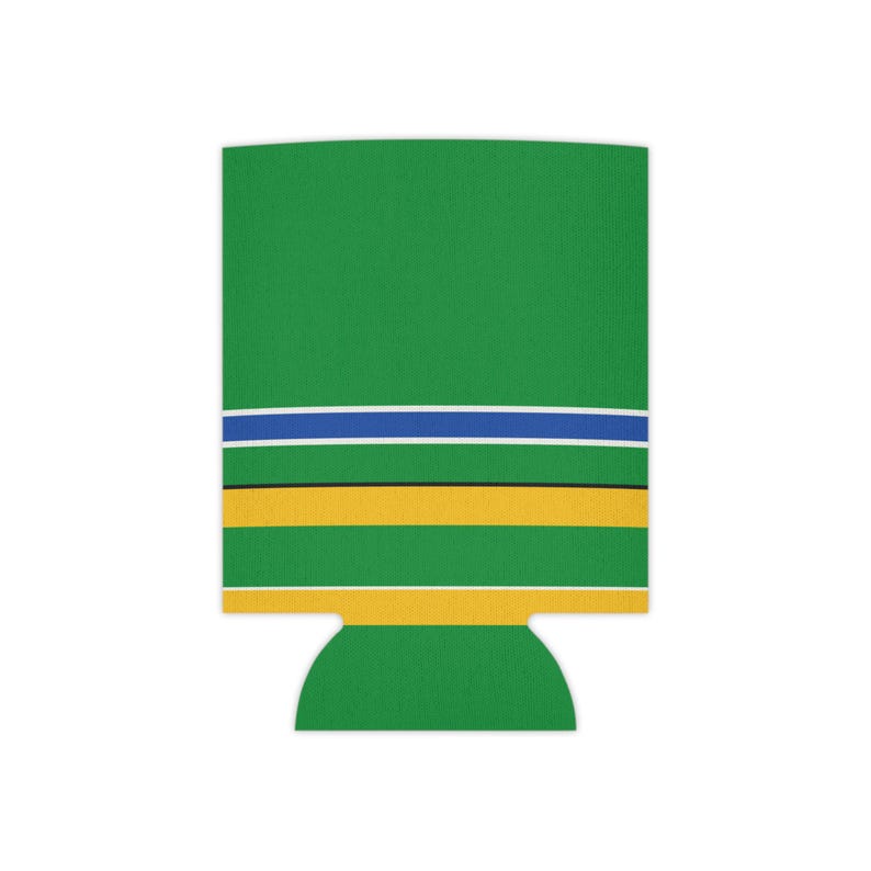 Abstract Racing Stripe Can Cooler, Green Yellow Blue Geometric Can Insulator (Enstone ’92), Motorsport Gift image 2